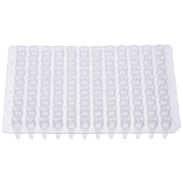 PCR plate, 96 wells, 200 μl, PP, unbleached, chimney type, no skirt, sterile, free of DNase and RNase.