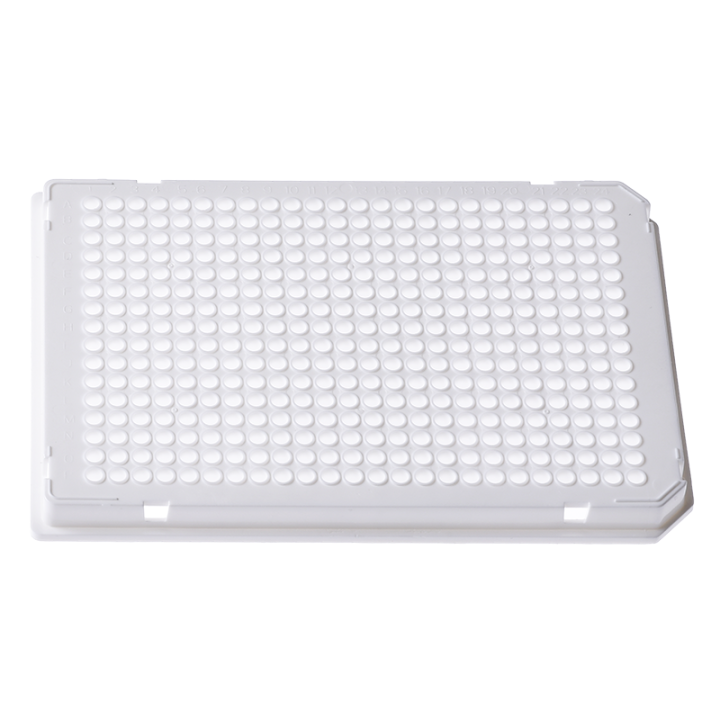 PCR plate, 384 wells, 40 μl, PP, white, non-chimney type, wide skirt, sterile, DNase and RNase free.