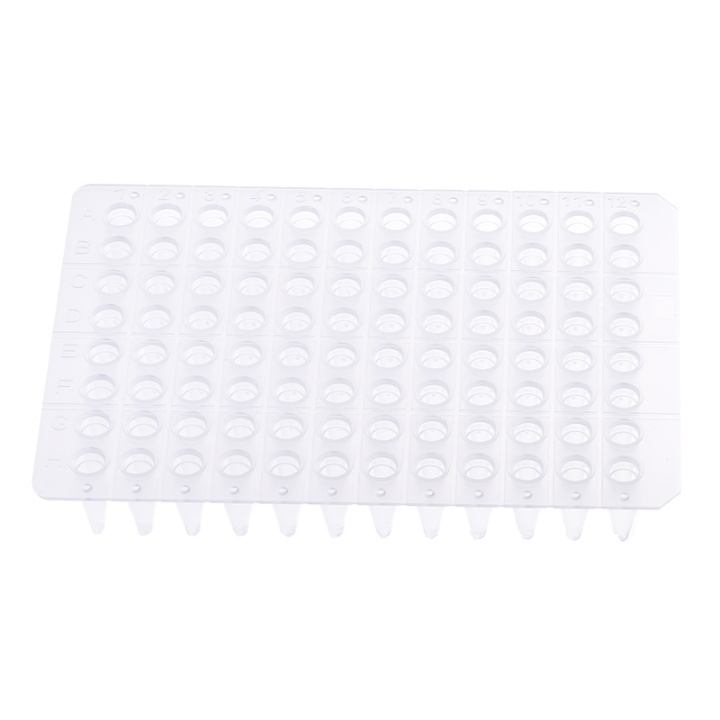 Real-time PCR plate, 96 wells, 200 μl, PP, clear, no skirt, sterile, free of DNase and RNase.