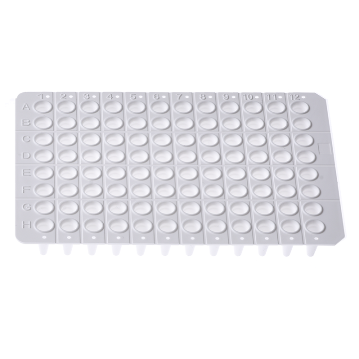 Real-time PCR plate, 96 wells, 100 μl, PP, white, no skirt, sterile, free of DNase and RNase.